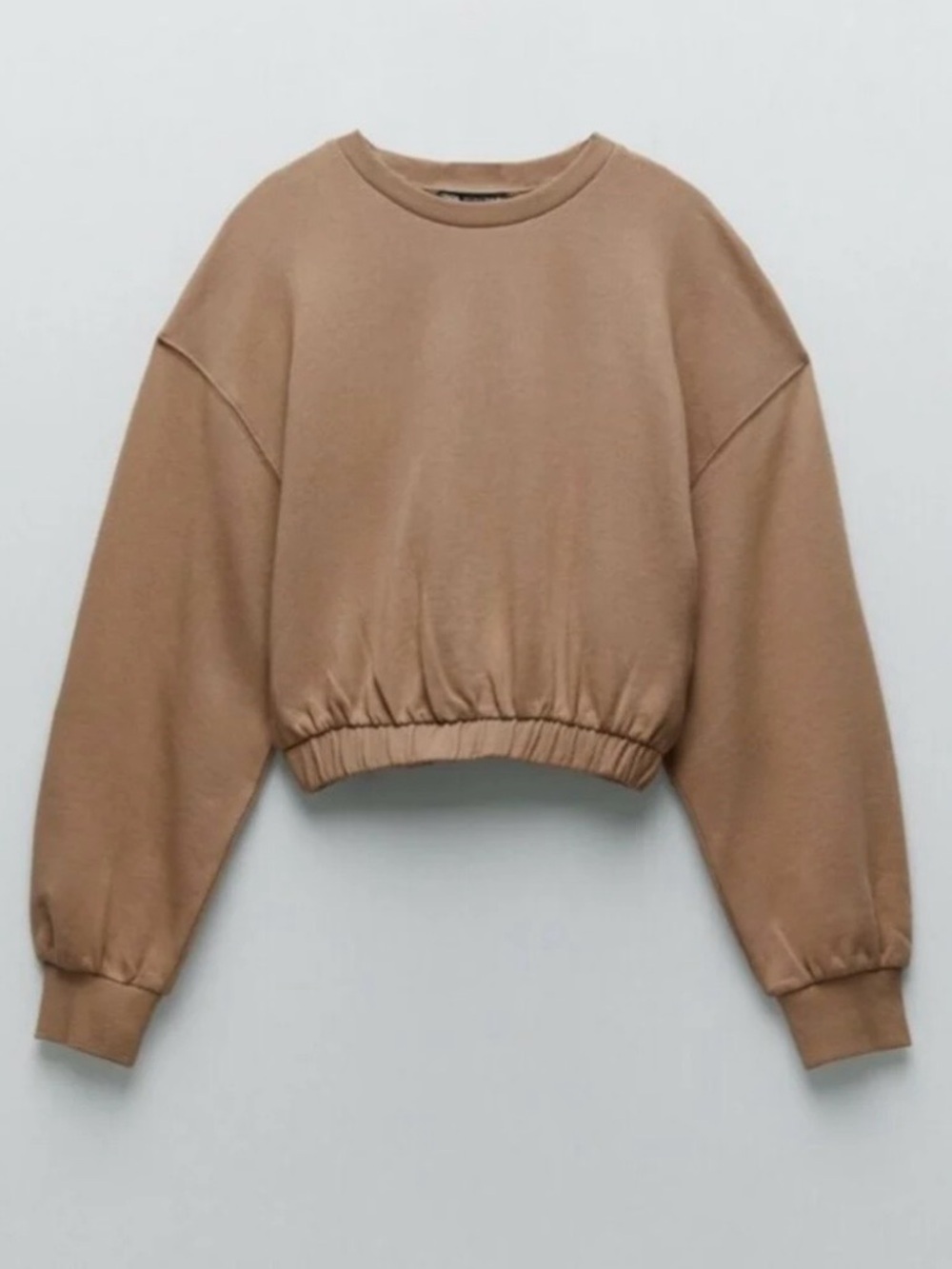 ZARA  Brown JOIN LIFE Plush Cropped  Effortless Sweatshirt Size M